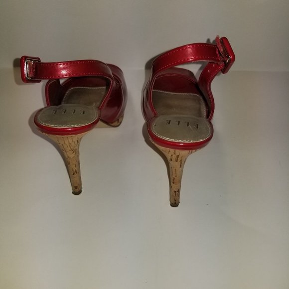 Elle Estella Red Slingback Open Toe Size 7 1/2 Heels and platform in cork - Picture 3 of 10